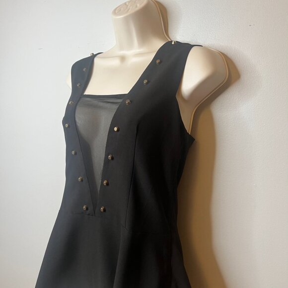 Akira Studded Mesh Deep-V Peplum Top Black (S) - Picture 3 of 9